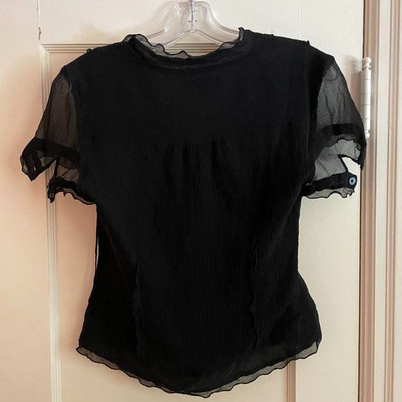Dark Academia Sheer Short-Sleeved Blouse - Picture 2 of 4